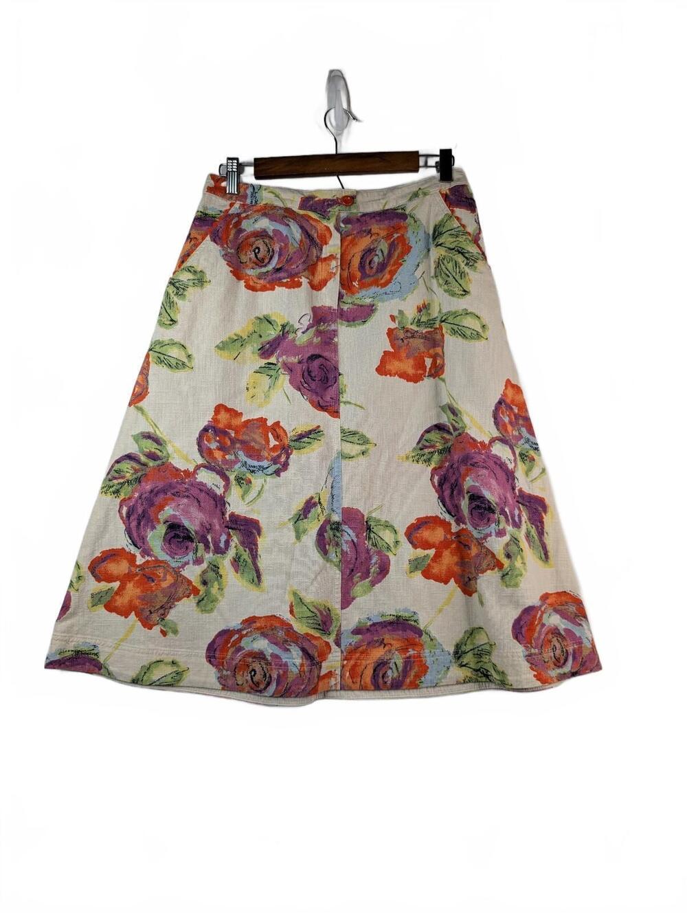 VTG 90s J. Jill Watercolor Floral A-Line Midi Skirt with Pockets Size 6